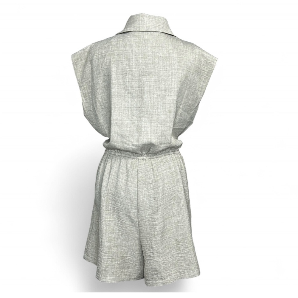 EMMA & MICHELE Taupe Sleeveless Romper M, W/Button Up Pockets Tie Waist - Picture 6 of 8